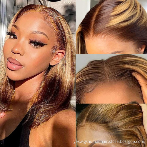 4X4 Highlight Bob Wig 150% Blonde Brazilian Straight Transparent Lace Closure  Human Hair Wigs full lace wigs for black women